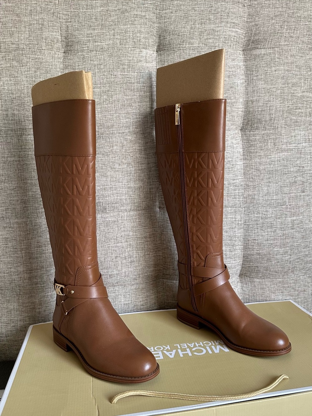 Michael Kors Cognac Embossed Logo Over-the-Knee Boots